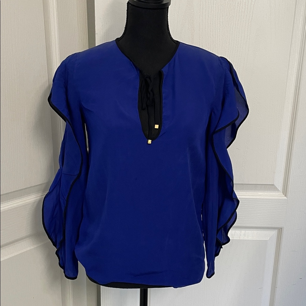 Emilio Pucci vintage pure silk top blouse royal navy blue US 4 cold shoulder